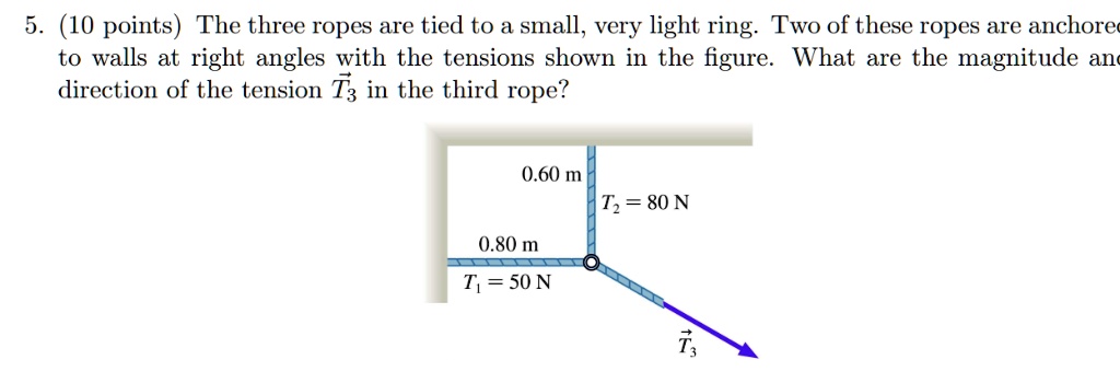 SOLVED: 5 (10 points) The three ropes are tied to a small, very light ...