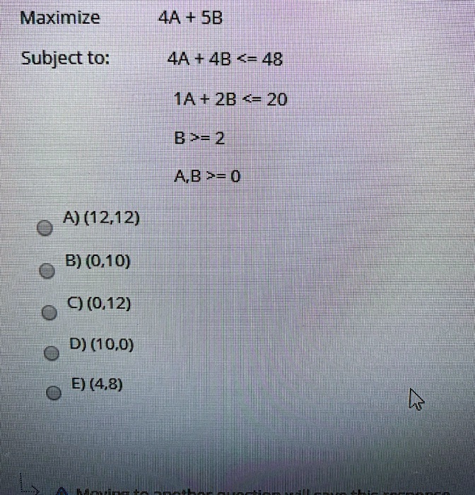 SOLVED: Use corner point method to graph and solve. Which of the ...