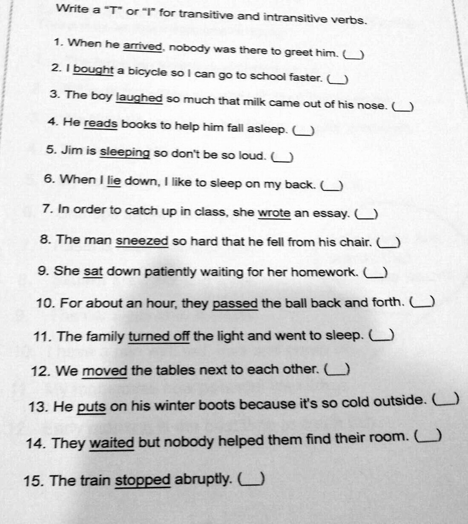write a t or i for transitive and in transitive verbs 92893
