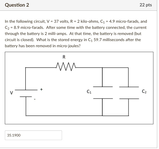 SOLVED Question 2 22 pts In the following circuit; V = 37 volts, R = 2