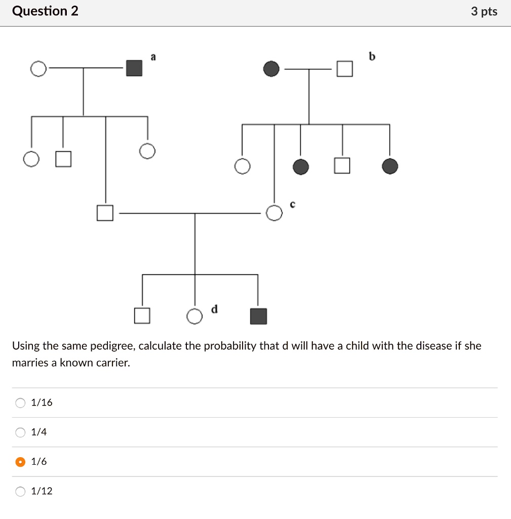 SOLVED: Question 2 3 pts Using the same pedigree; calculate the ...