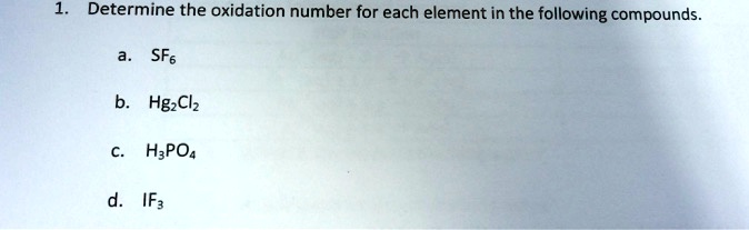 SOLVED:Determine the oxidation number for each element in the following ...