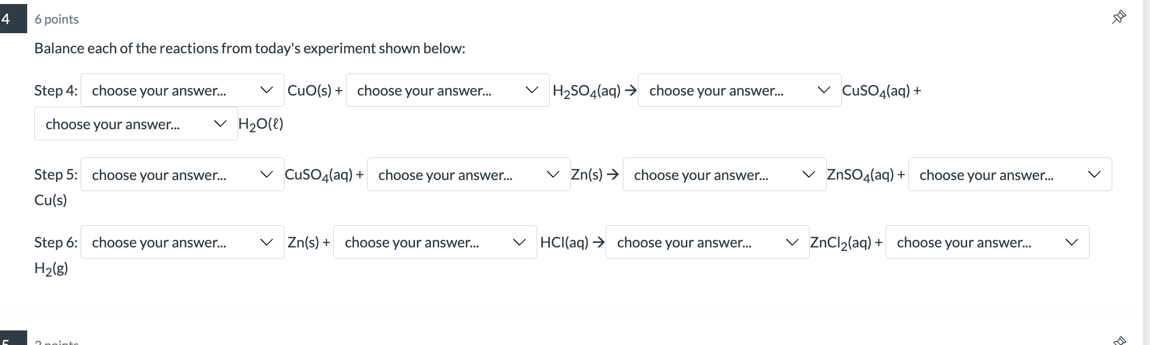 Solved 4 Points Balance Each Of The Reactions From Todays Experiment