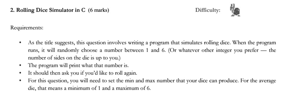 2. Rolling Dice Simulator in C (6...