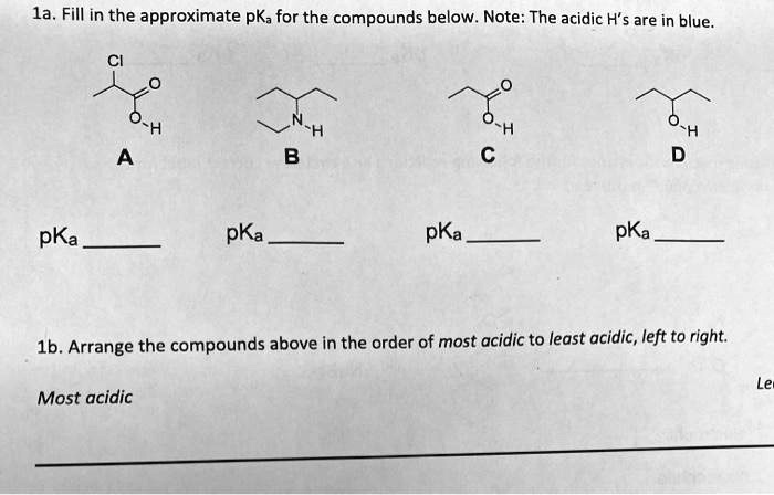 SOLVED:1a. Fill In The Approximate PKa For The Compounds Below: Note ...