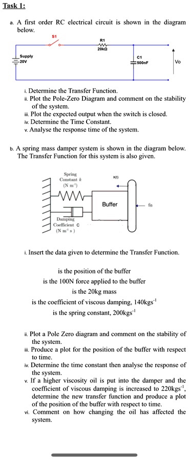 task 1 a a first order rc electrical circuit is shown in the diagram ...