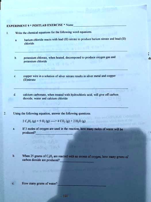 SOLVED EXPERIMENT POSTLAB EXERCISE Nal Write the chemical equations