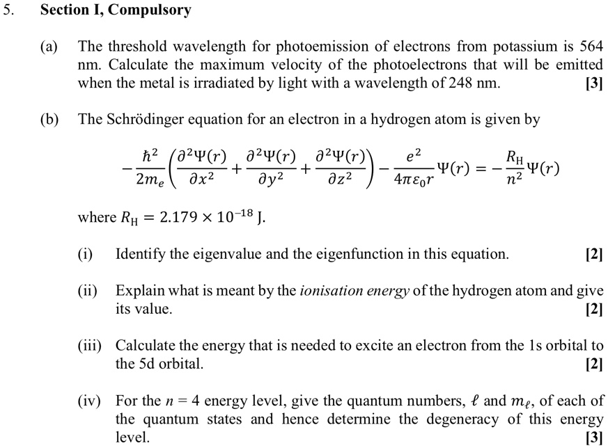 SOLVED: 5. Section I, Compulsory (a) The threshold wavelength for ...