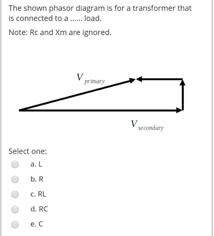 SOLVED: The shown phasor diagram is for a transformer that is connected ...