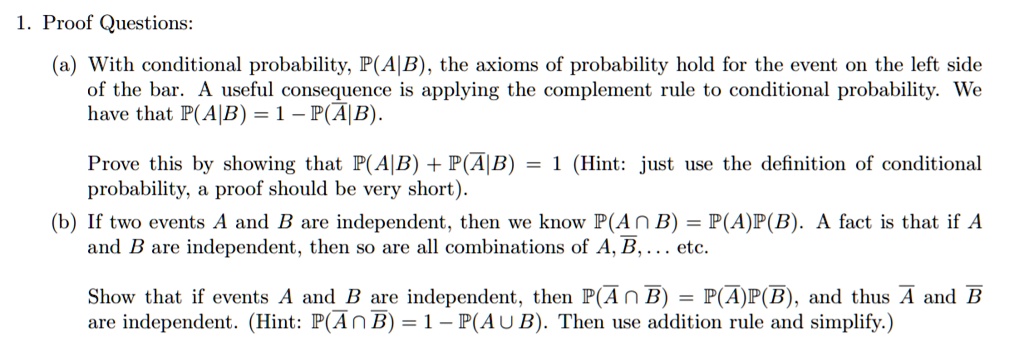 proof questions with conditional probability paib the axioms of ...