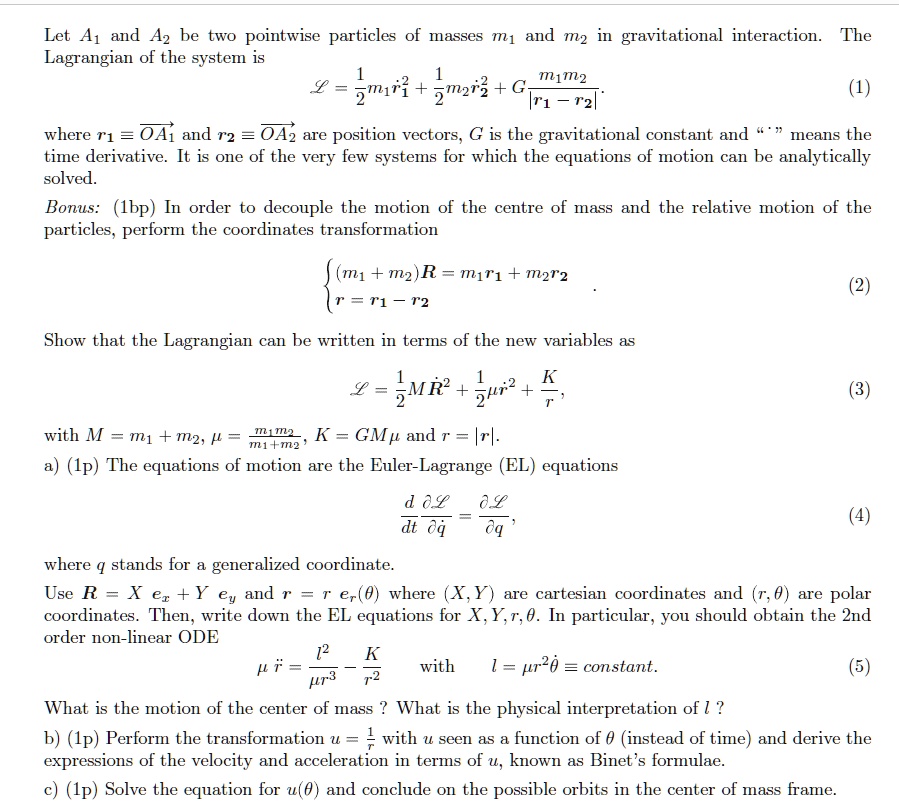Let A1 And Az Be Two Pointwise Particles Masses M1 An… - SolvedLib