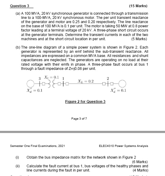 SOLVED Question 3 15Marks (a) A 100 MVA, 20 kV synchronous generator