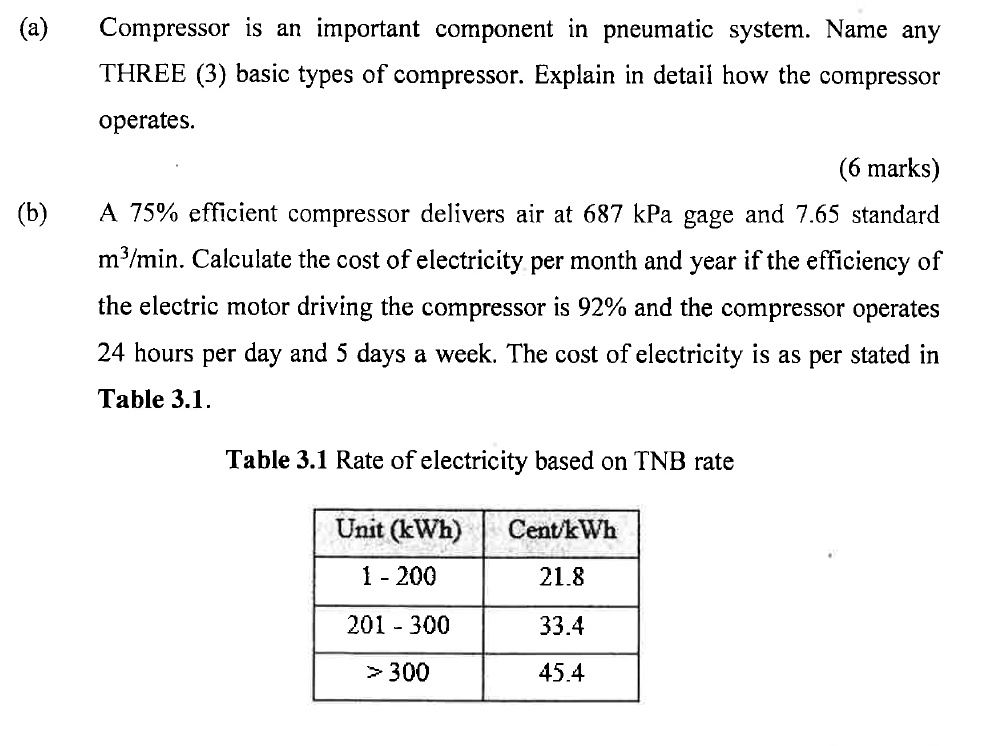 SOLVED (a) A compressor is an important component in a pneumatic