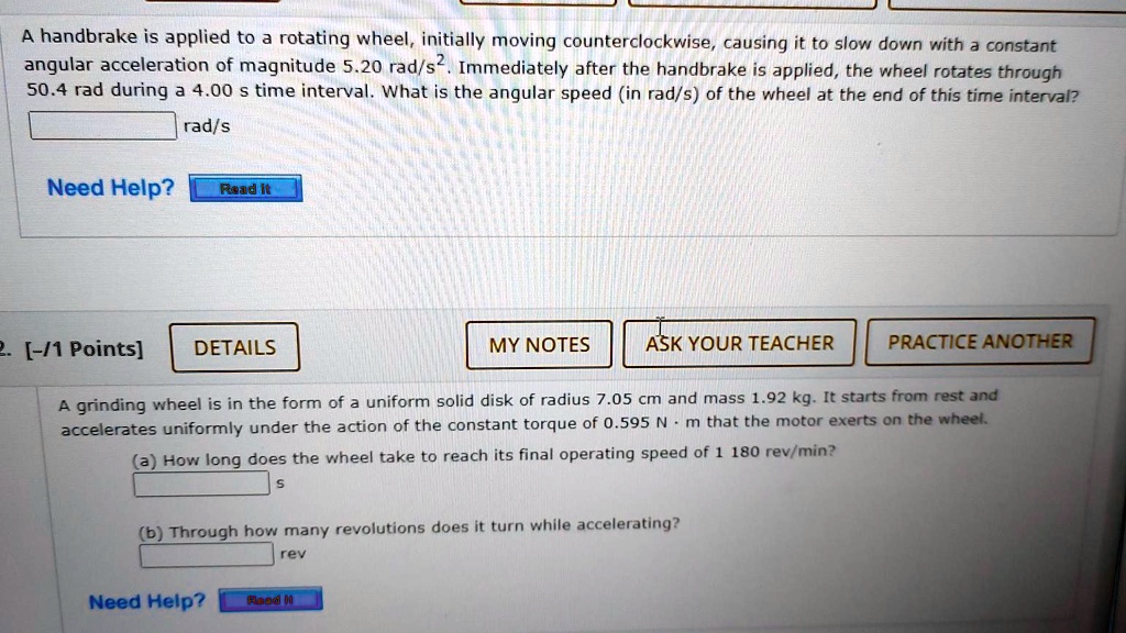 SOLVED A handbrake is applied to a rotating wheel, initially moving