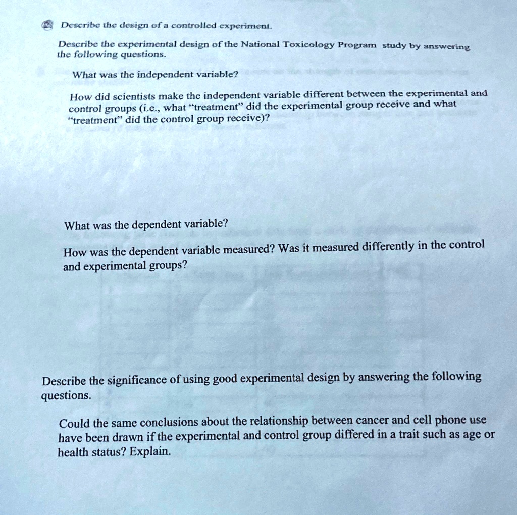 Describe The Design Of A Controlled Experiment. Describe The ...