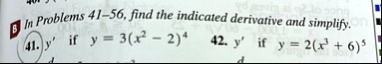 b in problems 41 56 find the indicated derivative and simplify 41 y if y3x2 24 42 y if y2x3 65 36416