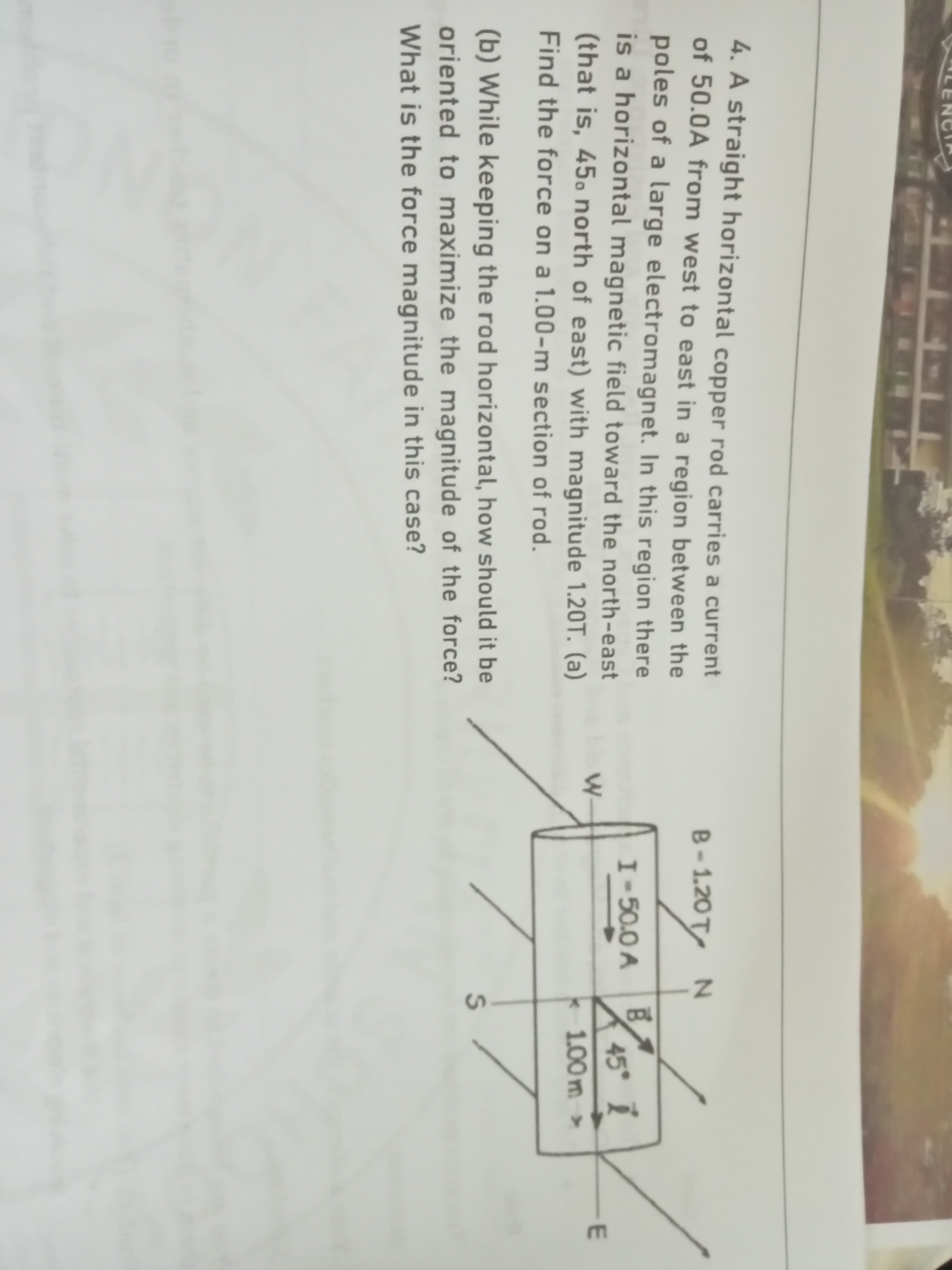 SOLVED:4. A straight horizontal copper rod carries a current of 50.0A ...