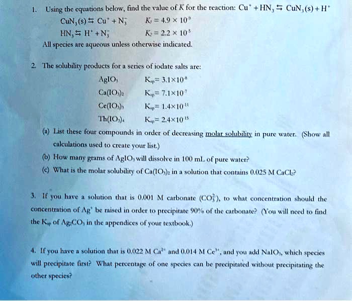 SOLVED: Texts: 1. Using the equations below, find the value of K for ...