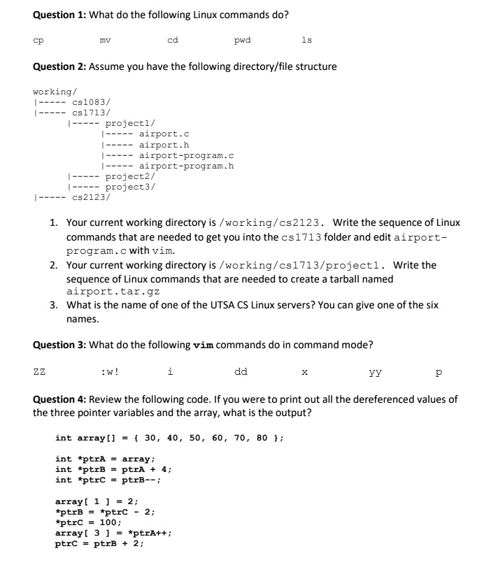 question 1what do the following linux commands do cp mv pa pwd 1s ...