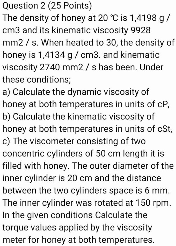 kinematic viscosity of honey