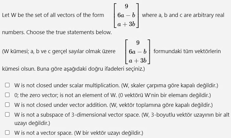 SOLVED:Let W be the set of all vectors of the form 6a _ b where a, b ...