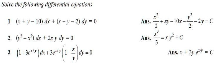 Solved Sole The Folloiing Differential Equations R Y 10 Dx R Y 2 Dy 0 Aus W Lox 2y C X Aus Xy C 2 X Dx 2ry Dy 0 1 3e Y Jdx 3e L Dy 0