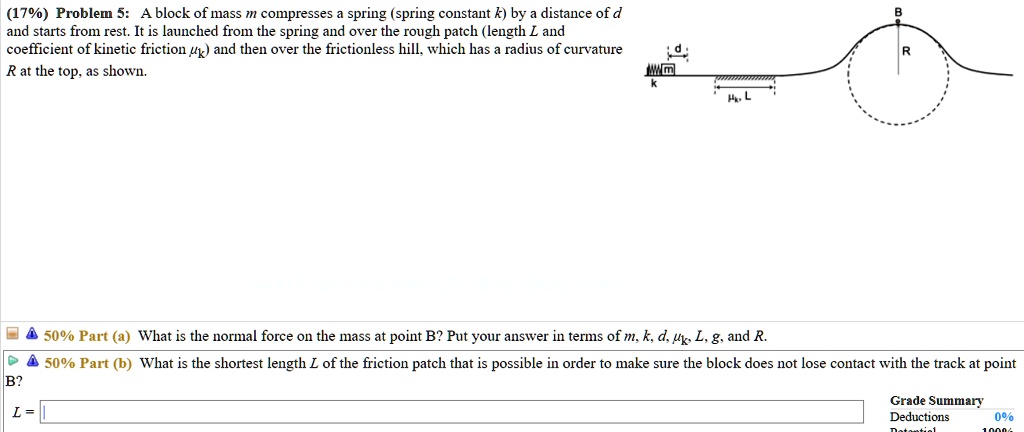 179 problem 5 a block of mass m compresses spring spring constant k by ...