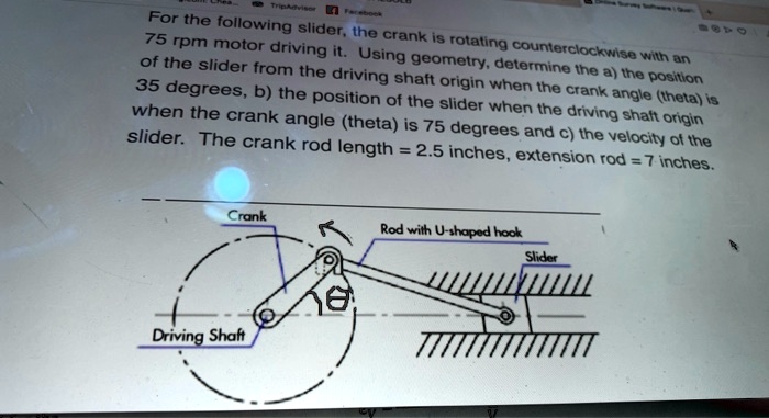 SOLVED: 75 rpm motor driving it. Using geometry,determine the a the ...