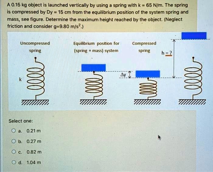 a 015 kg object is launched vertically by using a spring with k 65 nm ...