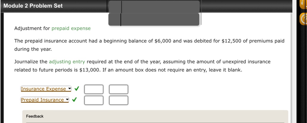 [GET ANSWER] module 2 problem set adjustment for prepaid expense the ...