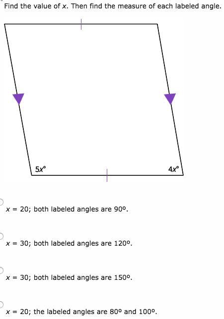 SOLVED: Find the value of x. Then find the measure of each labeled ...