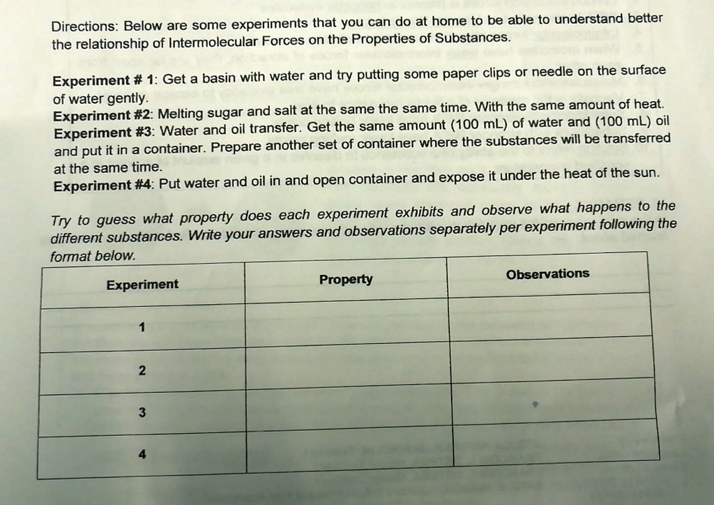 SOLVED Directions Below are some experiments that you can do at home
