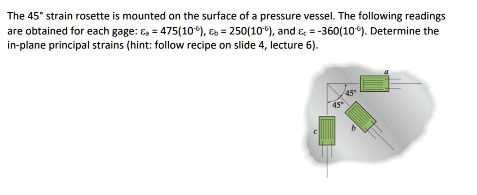 The 45° strain rosette is mounted on the surface of a pressure vessel ...