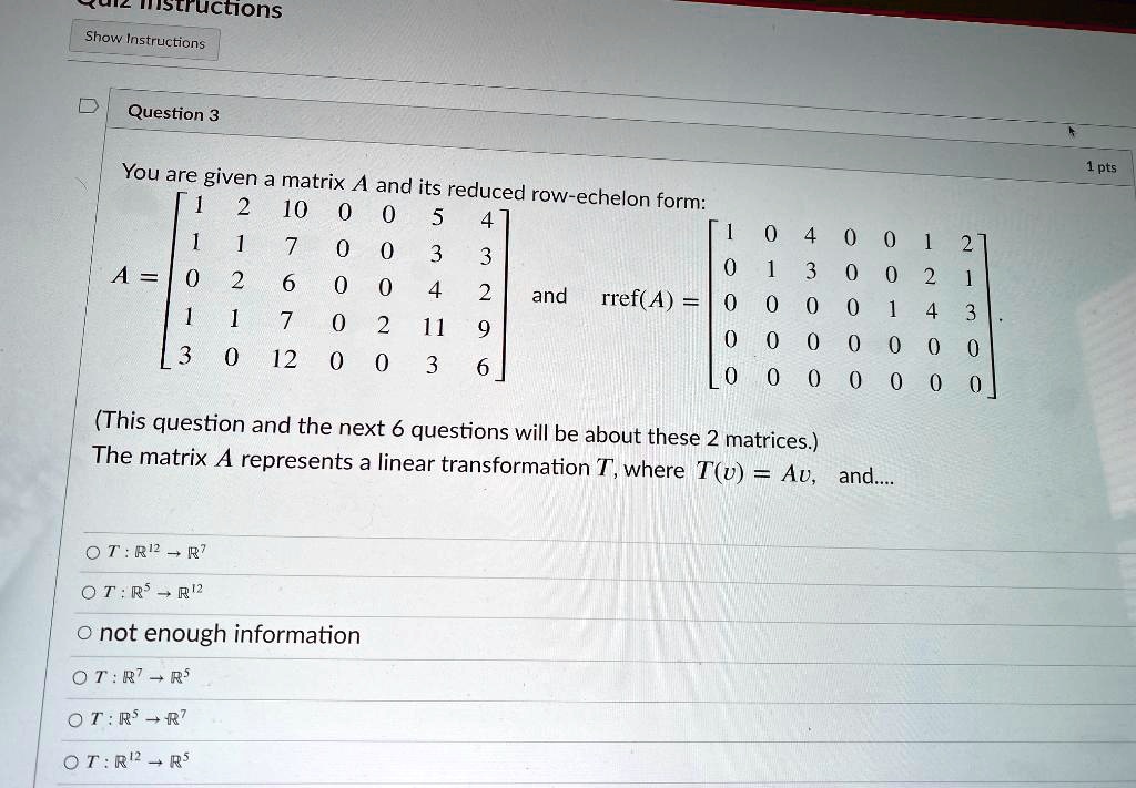 SOLVED: Tistructions Show Instructions Question 3 You are given a ...