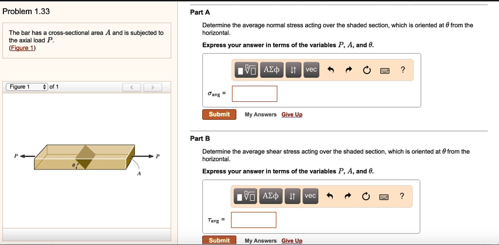 SOLVED: Problem 1.33 Part A Determine the average normal stress acting ...