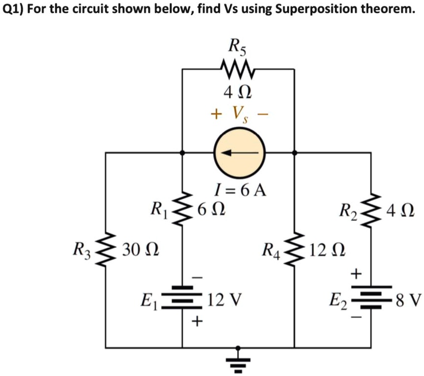 SOLVED: Q1) For the circuit shown below, find Vs using Superposition ...