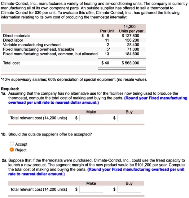 SOLVED ClimateControl, Inc., manufactures a variety of heating and