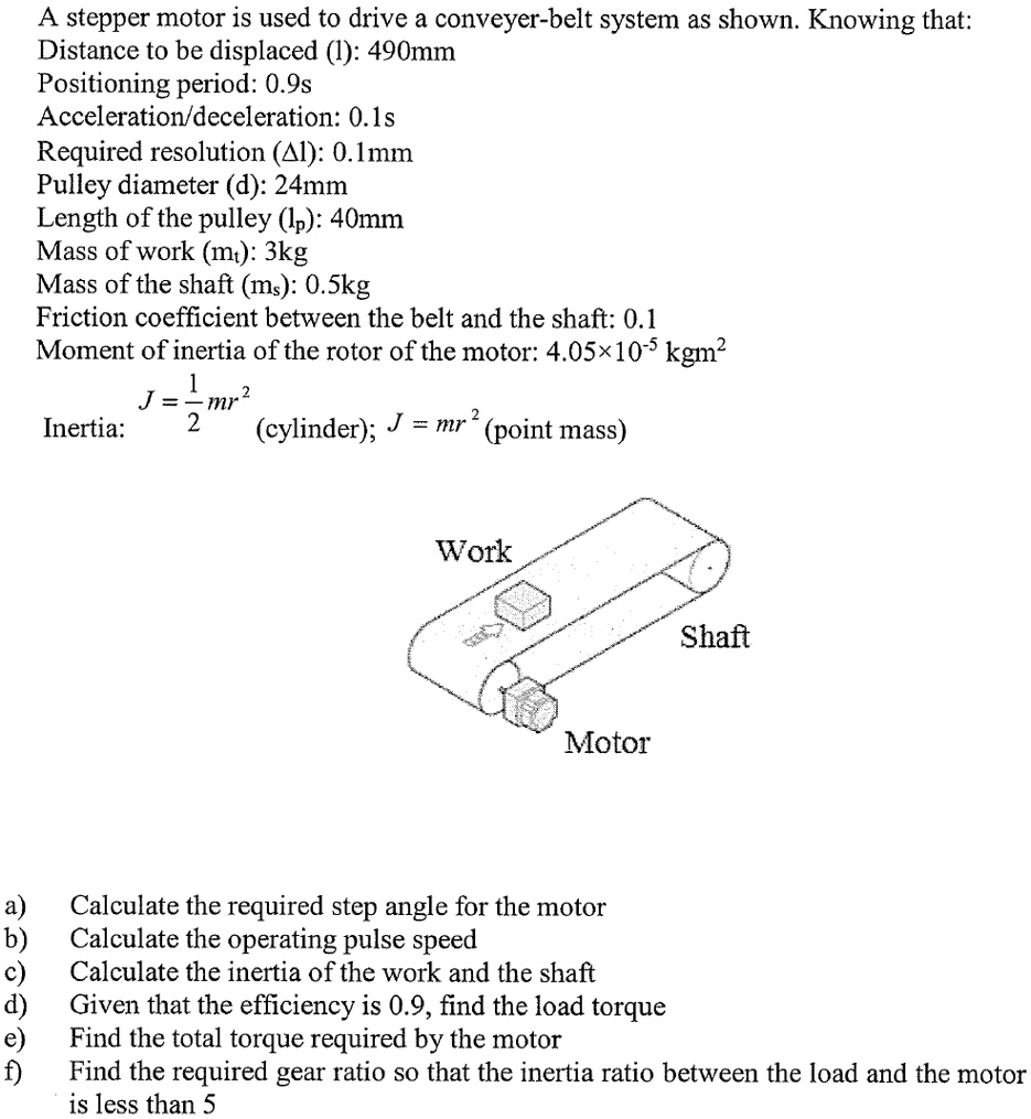 SOLVED A stepper motor is used to drive a conveyorbelt system as