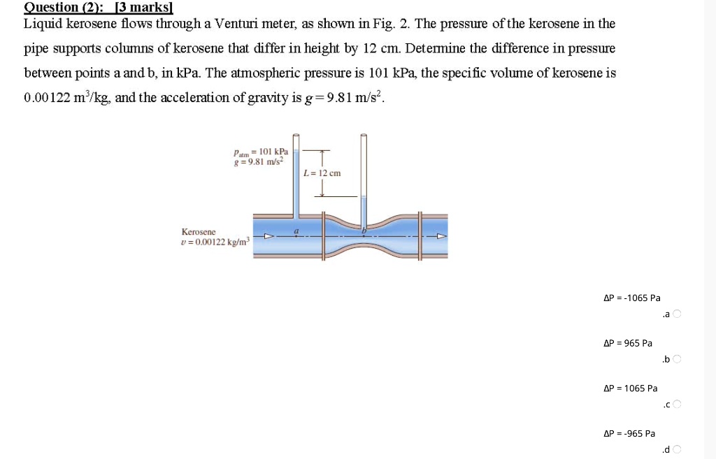 SOLVED Question 2 [3 marks] Liquid kerosene flows through a Venturi