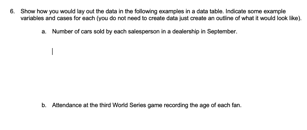 6. Show how you would lay out the data in the following examples in a ...
