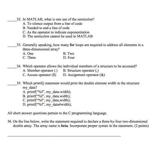 VIDEO solution: 32. In MATLAB, what is one use of the semicolon? A. To ... image.