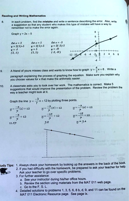 Pheragraph Math Problems Reading and Writing Mathematics 8. In each problem, find the mistake ...