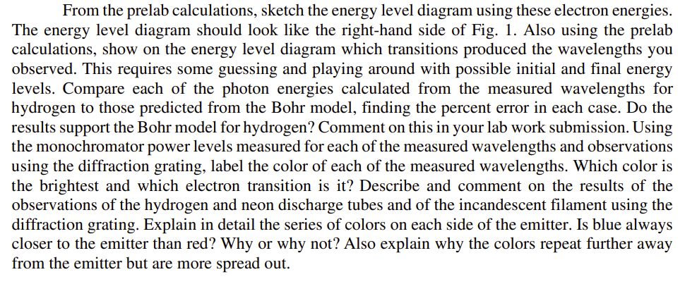 From the prelab calculations, sketch the energy level diagram using ...