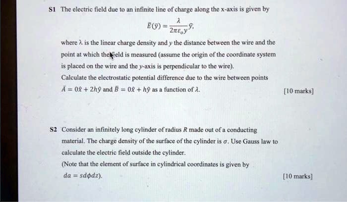 SOLVED: S1: The electric field due to an infinite line of charge along ...