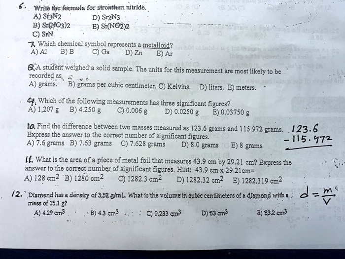Solved Writc The Formula For Strontium Nitride A Sizn2 D Srnz Sr No3 2 E Sino2 2 C Sin 7 Which Chemical Symbol Represents Metalloid A Al B B C Ga D Zn E Ar Solved Writc The Formula For Strontium Nitride A Sizn2 D Srnz Sr No3 2 E Sino2 2 C Sin 7 Which Chemical Symbol Represents Metalloid A Al B B C Ga D Zn E Ar
