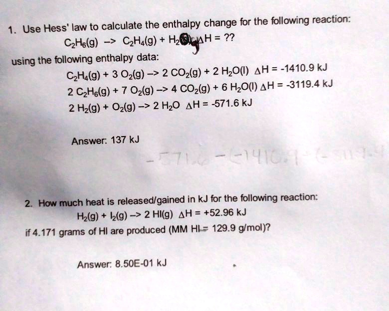 SOLVED Use Hess Law to calculate the enthalpy change for the