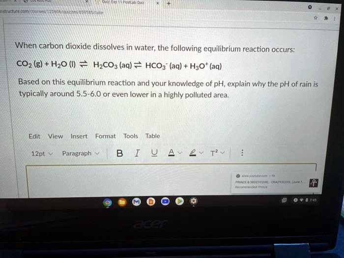 SOLVED When carbon dioxide dissolves in water, the following
