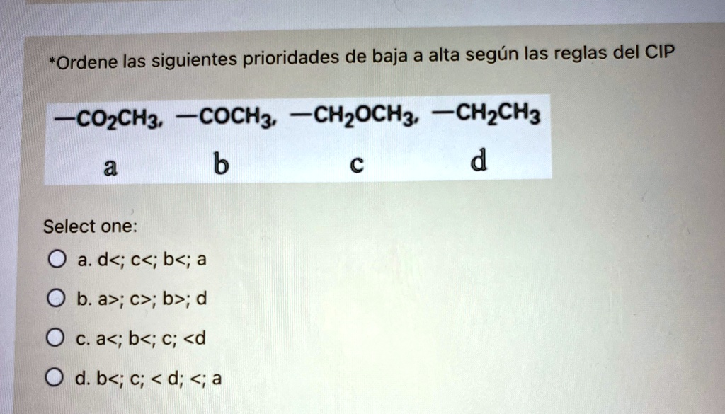 *Ordene las siguientes prioridades de baja a alta según las reglas del ...