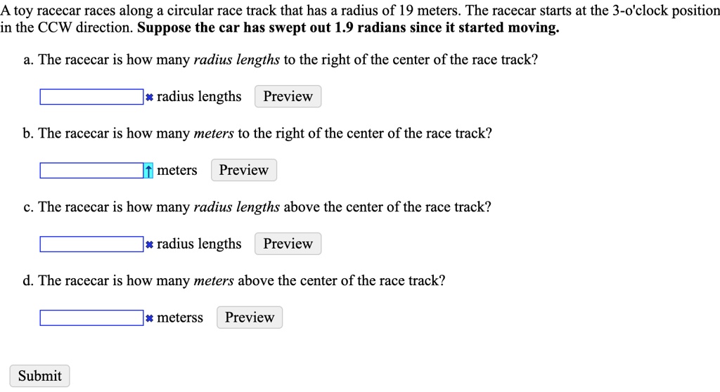 SOLVED A toy racecar races along a circular race track that has a