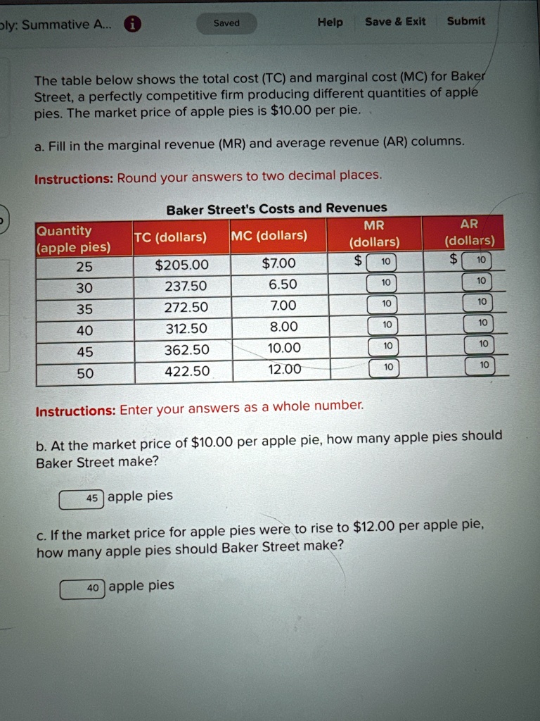 SOLVED: Summative A... Help Save Exit Submit The table below shows the ...